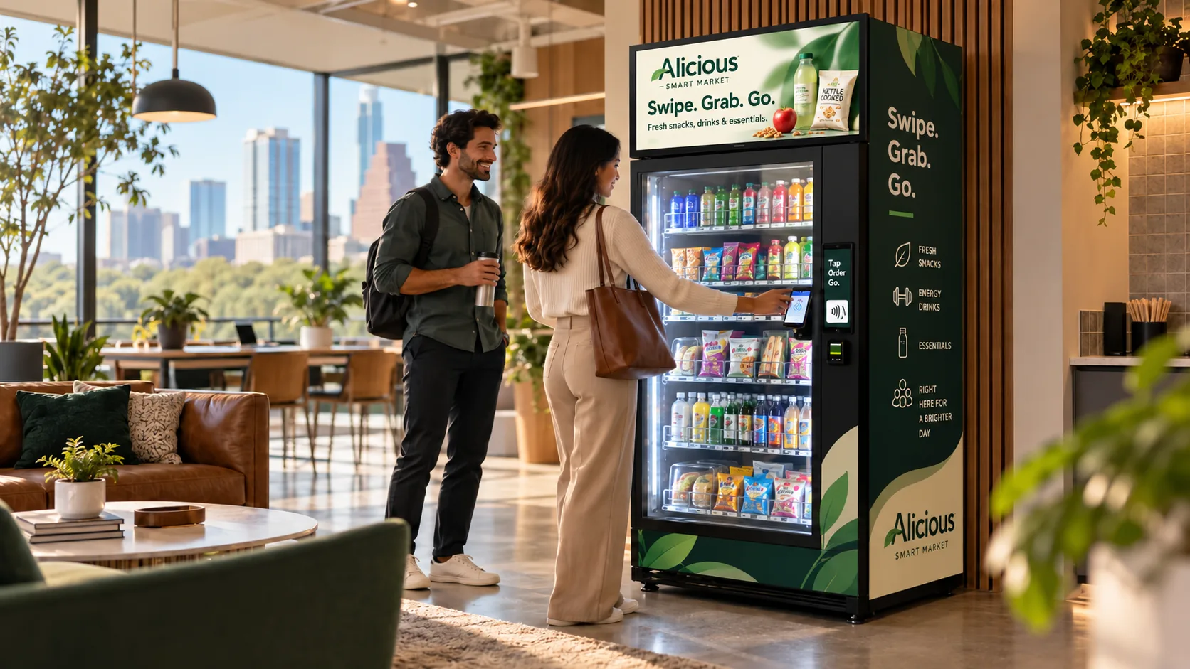 Alicious Smart Market concept in a modern Austin workplace lounge